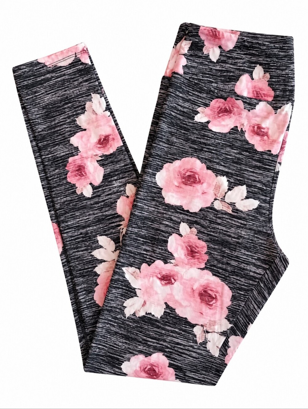 LuLaRoe Simply Comfortable Black Stripe Pink Floral Leggings Tall & Curvy TC